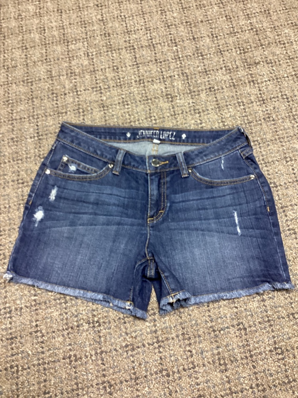 Jennifer Lopez Distressed Raw Hem Blue Denim Shorts Size 2